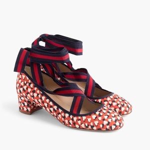 J.Crew NIB lace up pumps in heart print, 7